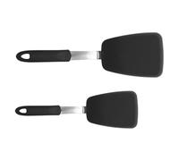 EXAOMBLE Juego de 2 Palas para Freír Filetes de Silicona y Acero Inoxidable Color Negro Agujeros para Colgar, Utensilios Multifuncionales para Cocina y Hogar