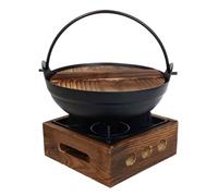 EXAOMBLE Olla de Sopa Japonesa, Cacerola Japonesa para Sukiyaki, Juego de Hierro Fundido con Tapa y Mango, Distribución Uniforme del Calor, para Acampada y Reuniones Sociales