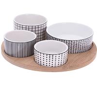 Excellent Houseware Kit de servicio de aperitivos con bandeja redonda y 4 tazas