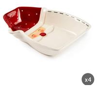 Excelsa, juego de 4 tazas/cuencos con diseño de muñeco de nieve, cerámica, 16,8 x altura 4,5 x 12,8 cm, color blanco y rojo