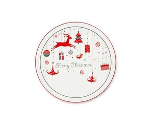 Excelsa Merry Christmas - Juego de 6 platos para panettone o pizza, 30,5 cm, porcelana blanca con adornos navideños rojos