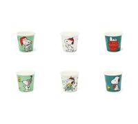 Excelsa Peanuts Shiny & Bright - Juego de 6 vasos de café expreso, porcelana New Bone China, verde y blanco, decorados con Snoopy navideño, 6 x 6 x 6 cm, 90 ml