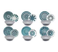 Juego de vajilla Excelsa, 18 piezas, diseño Mandala, porcelana y loza, en azul y gris