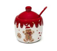 Excelsa Wonderful Jengibre Quesera/Azucarero Navidad de cerámica Decoración de pan de jengibre con cuchara