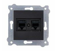EXEN - Doble Toma de Red Cat.6 - Negro Metálico, Montaje Empotrable Toma de Corriente - 2x Puertos RJ45 - All-in-One Compatible con Las Series KARELL/ODAK/COMFORT - 254/14E