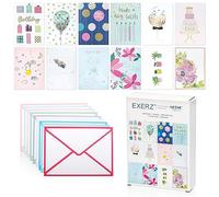 Exerz 12 tarjetas de felicitación surtidas multipack, hechas a mano, diseños individuales para cumpleaños, agradecimiento, día de la madre y en blanco. Cada tarjeta es única.