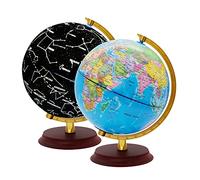 EXERZ 20cm Globo terráqueo iluminado base madera - Mapa en Inglés - Mapa Político (durante el día) - Constelación de estrellas (Noche) - Lámpara LED luz - Diversión y educación