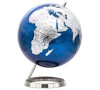EXERZ 25CM Globo En Azul Plateado con una base de acero inoxidable - en Inglés - Empaquetado En Caja Kraft De Primera Calidad, Ideal como Regalo - Azúl metálico