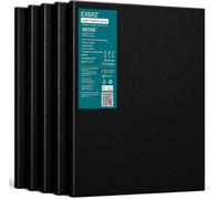 EXERZ 30x40cm Lienzos Negro Preestirados 5 pz/Lienzos Enmarcados 1,7 cm de Espesor / 280GSM / Pre-Estirado 100% Algodón/Triple Preparado/Libre de Acido/Hebra Media/Óleo, Acrílico - Negro