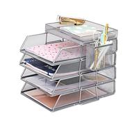 EXERZ Bandeja de Papel de 6 Piezas, Incluye 4 clasificadores apilables, 1 Bandeja Superior, 1 Cesta Lateral, Organizador de Escritorio de Malla de Alambre, Soporte de Archivos, Oficina, Escuela