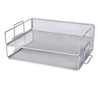 Exerz Bandeja Portadocumentos 2 Piezas de Malla - Apilable/Bandeja Oficina/Clasificador de Papel/Escritorio Organizador Multifuncional/Soporte de Archivo para Oficina, Escuela (Plata)