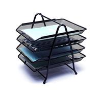 EXERZ Bandejas de Cartas de 4 Capas, clasificador de Papel de pie - Organizador de Escritorio - Soporte para Archivos, Estante de Archivos de Metal de Malla de Alambre- Negro
