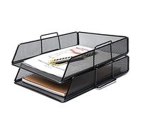 Exerz Capa De 2 Clasificadores De Papel De Malla/Organizador De Escritorio/con Divisor Adicional/Soporte De Notas En La Parte Superior: Oficina, Escuela(Negro x 2)