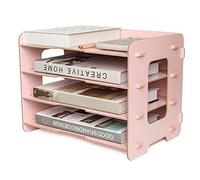 Exerz - Organizador De Archivos De Madera 4 Niveles Ordenar El Escritorio, Suministros Oficina, Documentos, Trabajo Escolar, Cuaderno, Almacenamiento, Papelería, Decoración Bricolaje (Rosa)