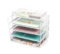 Exerz Organizador de Escritorio de Alambre, Paquete de 5 Piezas, clasificador de Papel apilable de 4 Niveles con Organizador de Accesorios, 3 Compartimentos - Soporte para Archivos (5 Piezas Blanco)