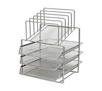Exerz Organizador Oficina/Bandejas de 3 Capas de Alambre con 5 separadores de Malla - Bandeja Oficina/Clasificador de Papel/Escritorio Organizador/Bandeja Portadocumentos - Plata