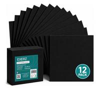 Exerz Paneles de Lienzo Negro 20x20 cm, 12 piezas, 3 mm de Grosor, 280 g/m², 100% Algodón, Triple Imprimación, Sin Ácidos, Grano Medio - Óleo y Acrílica