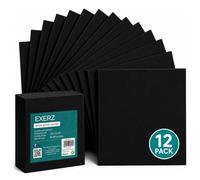 Exerz Paneles de Lienzo Negro 20x25cm, 12 piezas, 3 mm de Grosor, 280 g/m², 100% Algodón, Triple Imprimación, Sin Ácidos, Grano Medio - Óleo y Acrílica