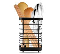 EXIN DEHCEN Cesta para Cubiertos de Acero Inoxidable, Negro Escurre