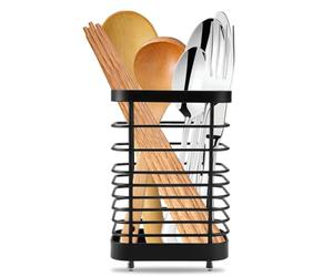 EXIN DEHCEN Cesta para Cubiertos de Acero Inoxidable, Negro Escurre