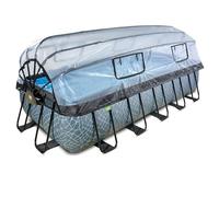 EXIT Toys Stone Pool con Cubierta Multifuncional - 540x250x122cm - Piscina de Marco Rectangular con Bomba de Filtro de Arena y Escalera de Piscina - Extra Profunda - para Agua Limpia y Cálida - Gris