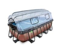 EXIT Wood pool 400x200 cm with dome and sand filter pump - brown - Piscina (Piscina con anillo hinchable, Rectangular, 7020 L, Marrón, Child & adult, 5 personas(s))