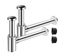 EXLECO 2 piezas Sifón 1 1/4" x Ø 32mm Sifón de acero inoxidable con roseta de goma, cierre de olores ajustable, universal, sifón de tubo de olor para lavabo, cromado