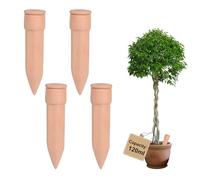 EXLECO 4 × 120ml Terracota Cono Riego Automati con Corcho, Maceta Autorriego, Regadera Plantas para Tiestos Interior, Self Watering por Goteo, Globos de Regar Plantas Vacaciones