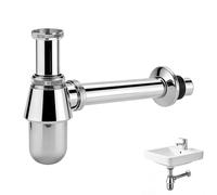 EXLECO Sifon para Desagüe Lavabo G1 1/4" x Ø 32mm, Tipo Botella Regulable Universal con Salida de Limpieza, Cierre Antiolores para Cocina Fregadero, Acabado Cromado, para Lavamanos de Baño con Rebose