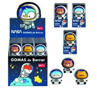 Expositor con 24 gomas de borrar astronautas-animales - nasa dohe 7964