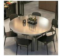 exproyzk Mesa Redonda Plegable Y Portátil De Acero Inoxidable | Mesa resistente con dos muelles reforzados; ideal para cocina, garaje, taller, camping, pícnics y fiestas(Silver-A,1.2x0.75m)