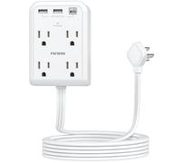Extensor de enchufe plano con 3 enchufes de pared USB (1 tipo C), adaptador de pared de 4 tomas, extensor de salida de pared eléctrico, tira de alimentación de enchufe plano con cable de extensión