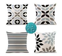 Exterior Impermeable Fundas Cojines 40x40 cm Juego de 4 Impermeable Lino Fundas de Cojines negro azul moderno Cojines Para Sofa Cojines Decorativos para Patio Jardín Automóvil y Decoración del Hogar