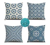 Exterior Impermeable Fundas Cojines 50x50 cm Juego de 4 Impermeable Lino Fundas de Cojines azul moderno Cojines Para Sofa Cojines Decorativos para Patio Jardín Automóvil y Decoración del Hogar