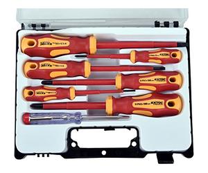 EXTOL PREMIUM Juego de destornilladores de electricista con comprobador, 7 unidades, 3 x (-), 3 x (PH), CrV
