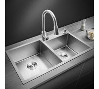 Extra Lar - Fregadero de cocina de acero inoxidable de doble tazón, cuadrado, para instalar debajo del mostrador, fregadero plateado para fácil integración y deslizamiento