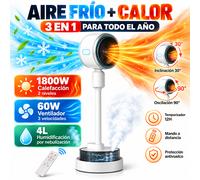 ExtraHouse - Calefactor eléctrico 3 en 1 con humidificador y ventilador, 1800W potencia calor, oscilación 90° y mando a distancia para hogar