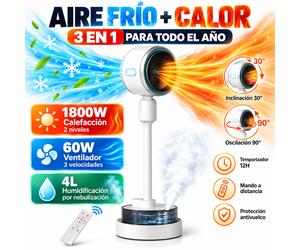 ExtraHouse - Calefactor eléctrico 3 en 1 con humidificador y ventilador, 1800W potencia calor, oscilación 90° y mando a distancia para hogar