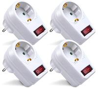 EXTRASTAR Adaptador con Interruptor y Enchufes Schuko, Protección Infantil, Retardante de Llama, 3680W, 16A, Blanco, 4PCS