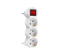 EXTRASTAR Adaptador Plano 3 en 1 con Interruptor | Triple Enchufe Schuko 3680W | Seguridad TUV | Blanco Compacto 16A