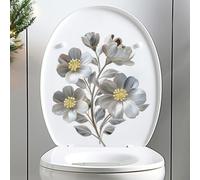 EXTRWORY Cubierta de asiento de inodoro floral moderna calcomanía 3D diseño plateado impermeable PVC autoadhesivo para baño decoración de tocador verde 25 x 24 cm