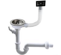 EXTRWORY U Bend - Tubo de drenaje para fregadero de cocina de un solo cuenco, conexión de pared antiolor, para purificador de agua, lavavajillas, plástico blanco y kit de acero inoxidable