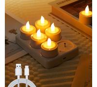 EXTSUD 6 Velas de Té LED con Base de Carga, Recargables Velas Led Efecto llama Velas Eléctricas sin llama Luz Nocturna para Navidad San Valentín Decoración del Hogar