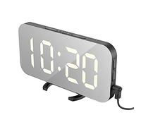 EXTSUD Despertador Digital Espejo LED Despertador Electrónico, Espejo Reloj Digital Moderno con Función de Alarma y Dual USB Puertos, Snooze y Memoria Automática, Luminancia Ajustable con 3 Niveles