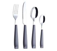 EXZACT Cubertería 16 Piezas Acero inoxidable con mangos anchos de plástico - 4 x cena tenedors, 4 x cuchillos, 4 x cucharas cena, 4 x cucharaditas - Servicio para 4 - WF232W (Gris)