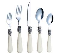 EXZACT Cubertería de 20 Piezas en Acero Inoxidable/Cubiertos con Asas de Color con mango detallado, tradicional, elegante, estilo vintage/antiguo (WF28-20CRM Crema x 20)