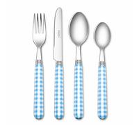 EXZACT Cuberterías 24 Piezas -Patrón a Cuadros/Gingham- Cubiertos Acero Inoxidable con manecillas de Color - 6 x Tenedores, 6 x Cuchillos, 6 x Cucharas, 6 x Cucharaditas (Azul x 24)