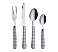 EXZACT Cuberterías 24 Piezas -Patrón a Cuadros/Gingham- Cubiertos Acero Inoxidable con manecillas de Color - 6 x Tenedores, 6 x Cuchillos, 6 x Cucharas, 6 x Cucharaditas (Gris x 24)