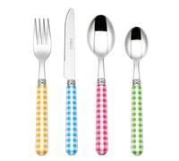 EXZACT Cuberterías 24 Piezas -Patrón a Cuadros/Gingham- Cubiertos Acero Inoxidable con manecillas de Color - 6 x Tenedores, 6 x Cuchillos, 6 x Cucharas, 6 x Cucharaditas (Colores Variados x 24)