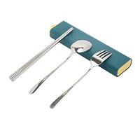 EXZACT Cubiertos - palillos, cuchara y tenedor en estuche, Acero Inoxidable 18/10 - Bento Coreano y Japonés - Apto para Lavavajillas